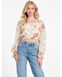 Guess - Ella Off-The-Shoulder Crop Top - Lyst