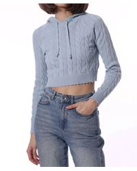 Minnie Rose - Cotton Cropped Frayed Cable Hoodie - Lyst