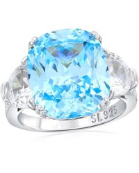 Suzy Levian - Sterling Gala Firework Elongated Cushion Cut Aqua & Cubic Zirconia Engagement Ring - Lyst
