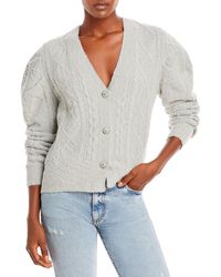 En Saison - Cable Knit Puff Sleeve Cardigan Sweater - Lyst