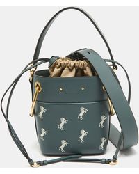 Chloé - /beige Leather Mini Roy Horse Embroidered Bucket Bag - Lyst