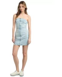 Tommy Hilfiger - Dress Denim Zip-Front Strapless Bodycon Fts1246 - Lyst