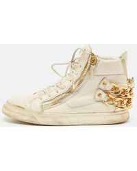 Giuseppe Zanotti - Cream Leather Chain Detail High Top Sneakers - Lyst