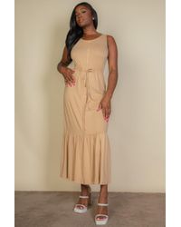 TRUEDAMES - Button Front Tie Waist Sleeveless Maxi Dress - Lyst
