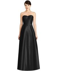 Alfred Sung - Strapless A-line Satin Dress With Pockets - Lyst