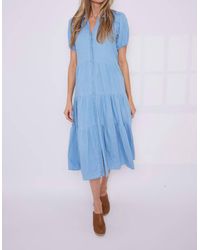 Sail To Sable - Puff Sleeve Button Front Midi Dress - Lyst