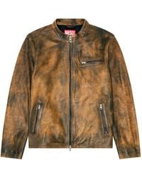 DIESEL - Distressed Leather Jacket With Structured Fit - Lyst