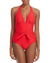 Shoshanna - Knot-front Halter One-piece Swimsuit - Lyst