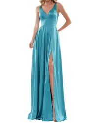 Colors Dress - Deep V-Neck Satin A-Line Gown - Lyst