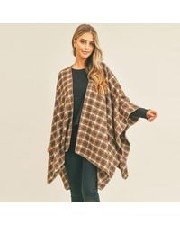TRUEDAMES - Plaid Check Pattern Ruana Poncho - Lyst