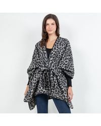 TRUEDAMES - Open Front Leopard Pattern Wrap Poncho With Belt - Lyst