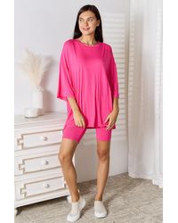 TRUEDAMES - Full Size Soft Rayon Three-Quarter Sleeve Top And Shorts Set - Lyst
