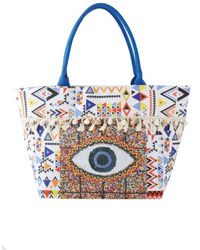 Fashnzfab - Evil Eye Boho Print Pom Pom Fringe Tote Bag - Lyst