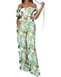 Peach - Havana Honey Off The Shoulder Tropical Jumpsuit - Lyst