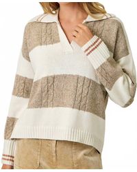 Mystree - V-Neck Multistripe Collar Sweater With Hi-Lo Hem - Lyst