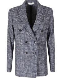 Circolo 1901 - Double-Breasted Wool Jacket With Classic Check Pattern - Lyst