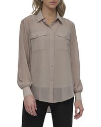 DKNY - Button-Down Chiffon Shirt - Lyst
