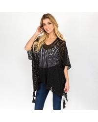 TRUEDAMES - Boho Crochet Tassel Poncho Top - Lyst