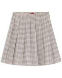 HUGO - Pleated Mini Skirt With Micro Check - Lyst