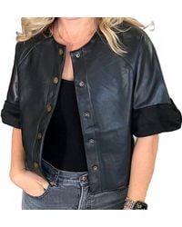 Miou Muse - Suede Trim Short Sleeve Faux Leather Jacket - Lyst