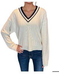 White + Warren - Varsity Wide Rib V-neck Sweater - Lyst
