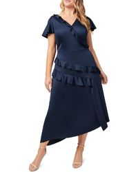Adrianna Papell - Plus Satin Ruffled Cocktail And Party Dress - Lyst