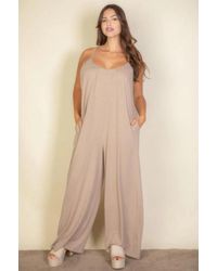TRUEDAMES - Plus Spaghetti Strap Solid Wide Jumpsuit - Lyst