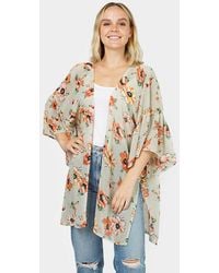 TRUEDAMES - Flower Printed Cover Up Kimono Poncho - Lyst