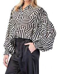 Eesome - Printed Bubble Sleeve Button Down Top - Lyst
