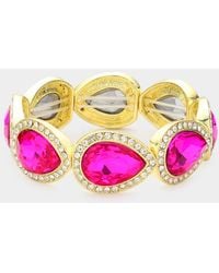 Fashnzfab - Rhinestone Trim Teardrop Crystal Stretch Evening Bracelet Fuchsia - Lyst