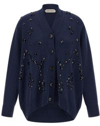 Alberta Ferretti - V-Neck Cashmere And Silk Blend Cardigan With Crystal Embroidery - Lyst