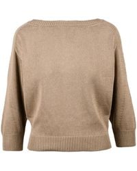 Alpha Studio - Cotton Boat Neck Raglan Sweater - Lyst