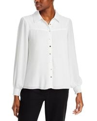 Tahari - Pleated Blouse Top Star Long Sleeve Collared Fts77 - Lyst