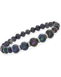 Ross-Simons - 6-8.5mm Black Cultured Pearl And . Diamond Stretch Bracelet - Lyst