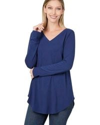 Zenana - Long Sleeve Round Neck Hem Top - Lyst
