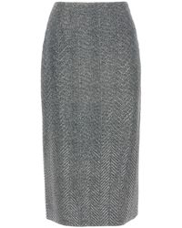Ermanno Scervino - Rhinestone-Embellished Herringbone Silk Midi Skirt - Lyst