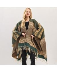 TRUEDAMES - Aztec Leopard Pattern Fringe Ruana Poncho - Lyst