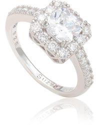 Suzy Levian - Sterling Emerald Cut Cubic Zirconia Halo Engagement Ring - Lyst