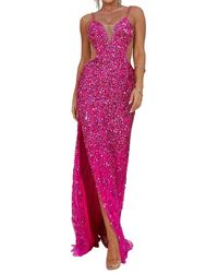 Terani - Sleeveless Plunging Neckline Bodycon Tulle Long Prom Dress - Lyst