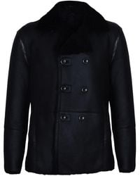 Infinity Leather - Double Breasted Shearling Sheepskin Pea Coat-Valencia - Lyst