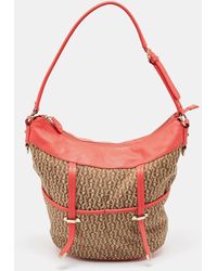 Aigner - Coral/brown Monogram Canvas And Leather Bucket Bag - Lyst