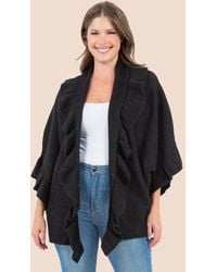 TRUEDAMES - Solid Ruffle Accent Kimono Poncho - Lyst