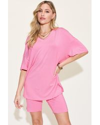 TRUEDAMES - Full Size V-Neck Drop Shoulder T-Shirt And Shorts Set - Lyst