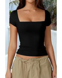 TRUEDAMES - Square Neck Fit Elastic Short Sleeves Shirt - Lyst