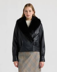 NVLT - Vegan Leather Bomber Jacket With Faux Fur Collar - Lyst