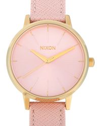 Nixon Kensignton Leather Gold-toned Stainless Steel Pale Pink 37 Mm Ladies Watch A1082813
