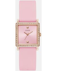 Guess Factory - Rose Gold-tone And Pink Square Analog Watch - Lyst
