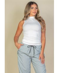 TRUEDAMES - Ribbed Knit Ruched Side Sleeveless Top - Lyst