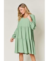 TRUEDAMES - Full Size V-Neck Balloon Sleeve Tiered Dress With Pockets - Lyst