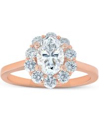 Pompeii3 - 1 5/8 Ct Oval Lab Created Moissanite & Diamond Halo Engagement Ring Rose Gold - Lyst